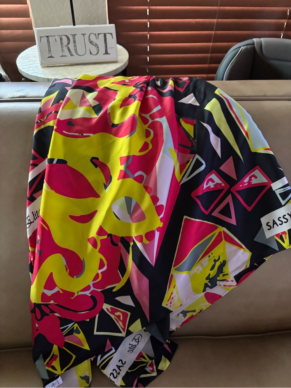 Sassy Jones  Bright Floral-Abstract XL Scarf in Pink, Yellow & Black